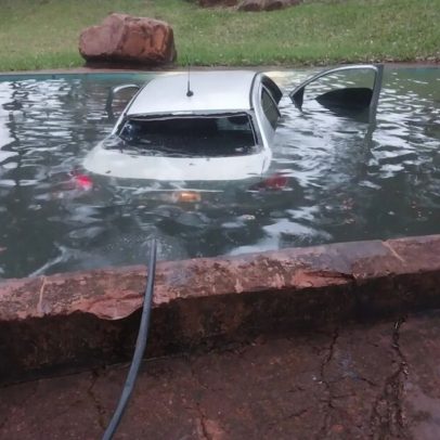 Perseguição em MS termina com morte e carro cai em piscina no Paraguai