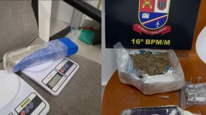 No local, foram apreendidas porções de cocaína e skank já embaladas para venda