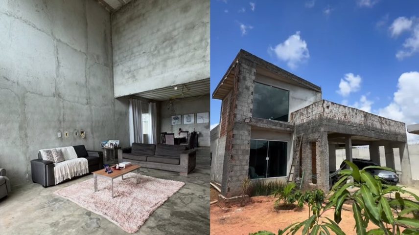 'Cantinho dos Guajiros': família viraliza ao morar em casa inacabada com pé-direito gigante no Grande Recife — Foto: Reprodução/Instagram