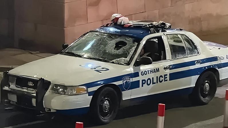 Vehicles, including this smashed up Gotham Police car, were spotted near Queensway Tunnel earlier this week