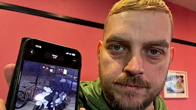 Richard Thompson with a video showing three youths on his wife's moped