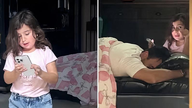 Menina encontra foto suspeita no celular do pai e tira satisfação: “Vou acordar ele agora”