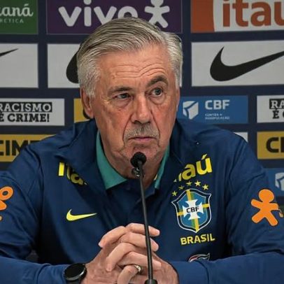 Renata Vasconcellos e César Tralli entrevistam Carlo Ancelotti no Jornal Nacional