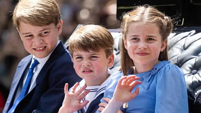 George, Louis e Charlotte em evento da Família Real — Foto: Getty Images