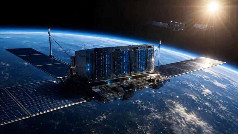Imagem gerada pelo ChatGPT Images ilustra como poderiam ser esses data centers no espaço