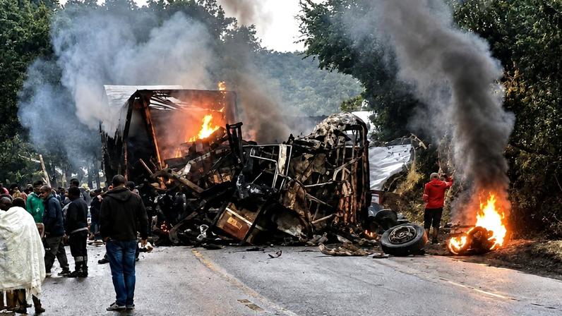 O acidente deixou ao menos oito mortos carbonizados e dez feridos
