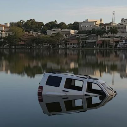 Motorista abandona carro após queda em lagoa em Lagoa Santa