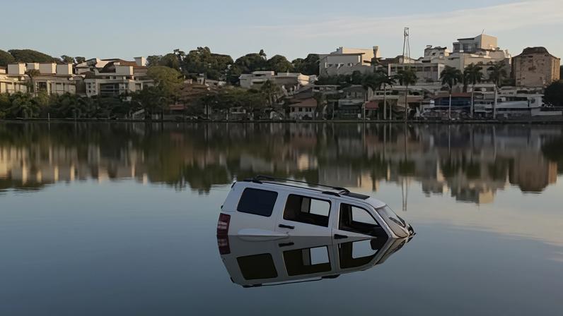 Bombeiros precisaram mergulhar para conseguir tirar o veículo da água