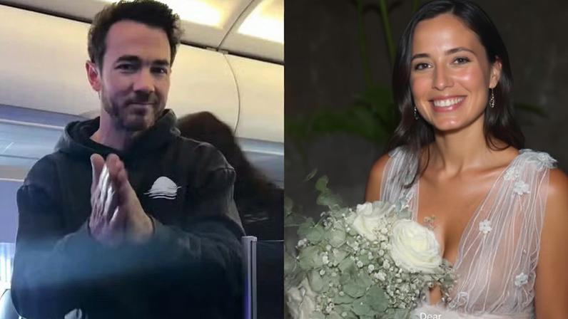 Fã convida Jonas Brothers para casamento e recebe resposta surpresa de Kevin dentro de avião — Foto: Reprodução/Instagram