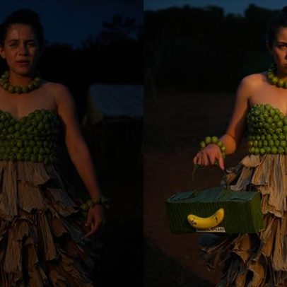 Influenciadora do Tocantins usa look feito de tucum e palha de bananeira