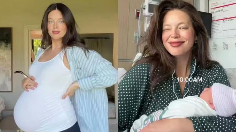 Modelo Emily DiDonato dá à luz seu terceiro filho e mostra bastidores do parto — Foto: Reprodução/TikTok