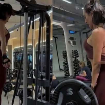 Mel Fronckowiak usa look fitness brilhante em treino intenso