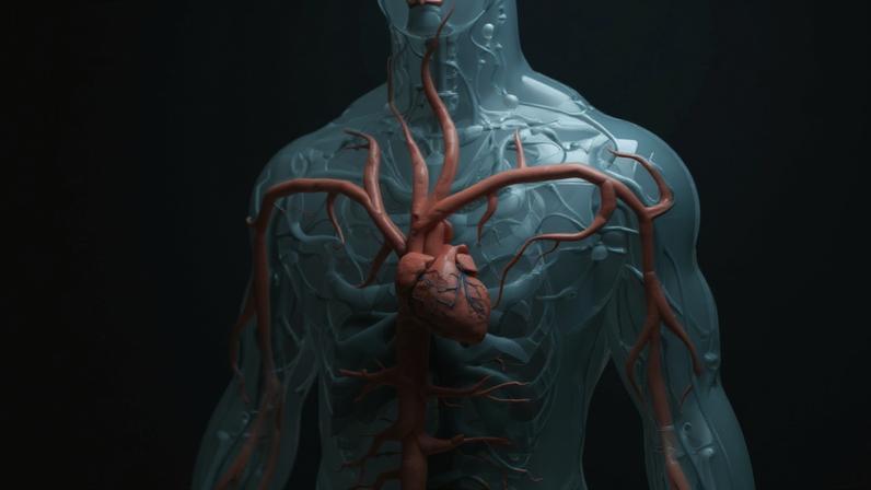 Ilustração colorida de esqueleto humano com coração e veias em evidência - Metrópoles