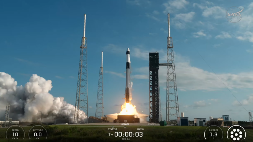 The SpaceX Falcon 9 rocket, carrying the Dragon cargo spacecraft atop, launched Friday, May 15, 2026, from Space Launch Complex 40 at Cape Canaveral Space Force Station in Florida.