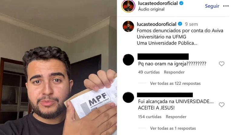Lucas Teodoro, do movimento evangélico Aviva Universitário, teve de prestar esclarecimentos sobre um culto realizado na UFMG. (Foto: Reprodução/Instagram/Lucasteodoroficial)