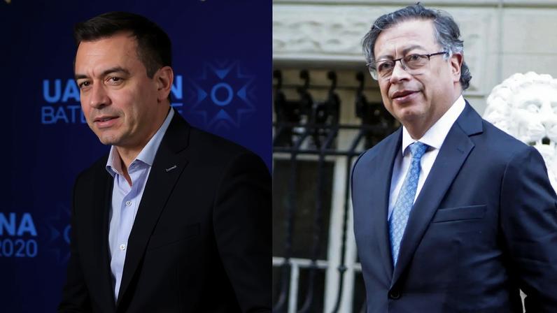 Os presidentes do Equador, Daniel Noboa (esquerda), e da Colômbia, Gustavo Petro (direita), entraram em rota de colisão e guerra de tarifas. (Foto: EFE/Arquivo)