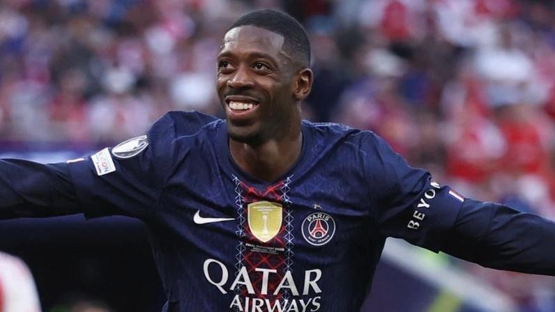 Dembélé comemora gol marcado pelo PSG contra o Arsenal na final da Champions League