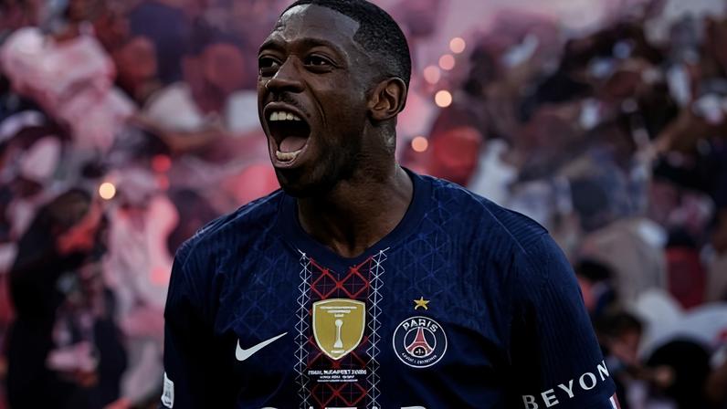 Dembélé comemora gol marcado pelo PSG contra o Arsenal na final da Champions League