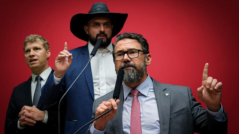 Os deputados bolsonaristas Marcos Pollon (PL-MS), Marcel Van Hattem (Novo-RS) e Zé Trovão (PL-SC)