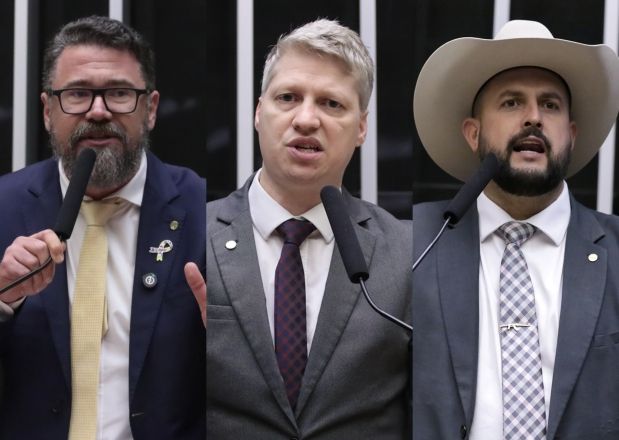 Os deputados Marcos Pollon, Marcel Van Hattem e Zé Trovão | Bruno Spada e Kayo Magalhães/Câmara dos Deputados
