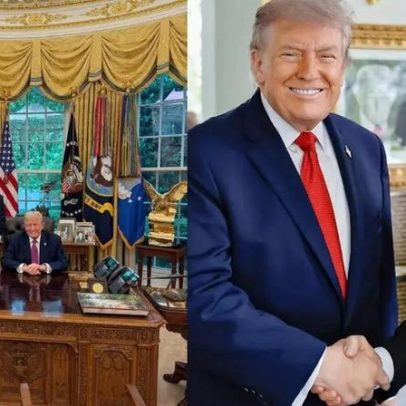 Comparação de fotos entre registros de Flávio Bolsonaro, Lula e Trump
