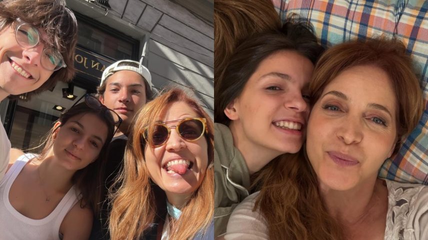 Poliana Abritta posa com os três filhos
