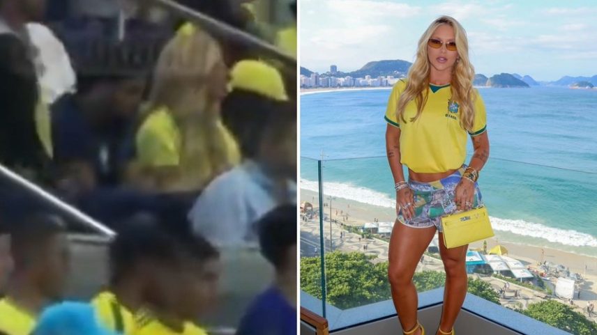 Virginia reage a gritos da torcida durante jogo da Seleção — Foto: Twitter/ Reprodução/ Instagram