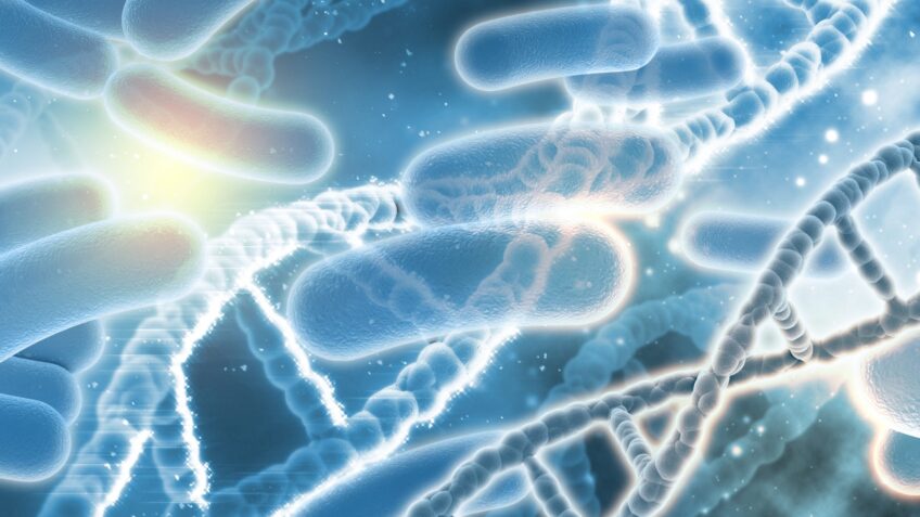 3D medical background with DNA strands and virus cells
