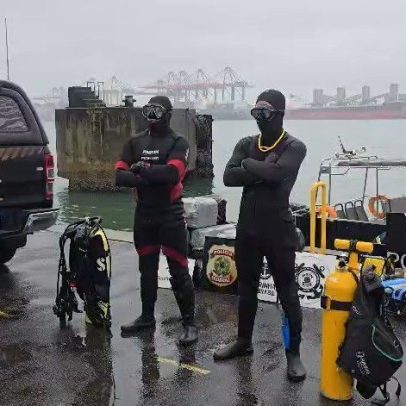 PF apreende 340 kg de cocaína em casco de navio em Santos