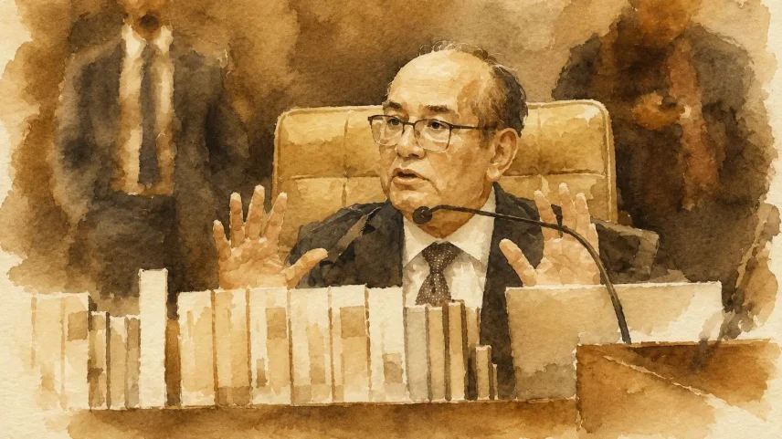 Gilmar Mendes liberou publicação caluniosa contra Deltan Dallagnol e fez novos ataques à Lava Jato. (Foto: ChatGPT sobre foto de Luiz Silveira/STF)