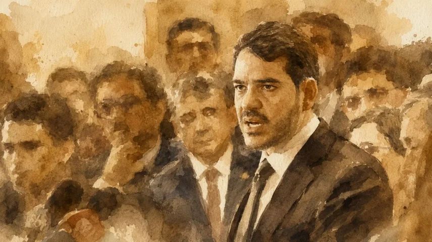 Jorge Messias concede entrevista coletiva logo após sua indicação ao STF ser rejeitada pelo Senado. (Foto: ChatGPT sobre foto de Ton Molina/Agência Senado)