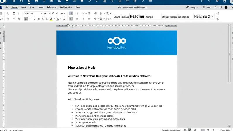 Editor de texto do Euro-Office (imagem: reprodução/Nextcloud)