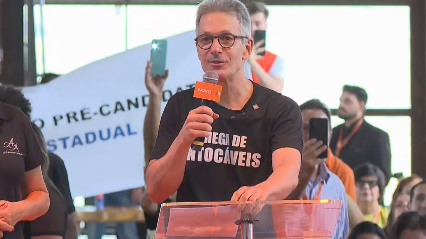 Zema durante evento partidário do Novo em Belo Horizonte. — Foto: Thiago Phillip/TV Globo
