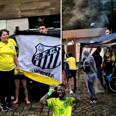 Torcedores se reúnem em frente ao condomínio de Neymar em Santos sobre a seleção