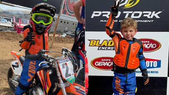 Tuani invadiu a pista da prova de motocross para proteger o filho das motos em movimento — Foto: Arquivo pessoal
