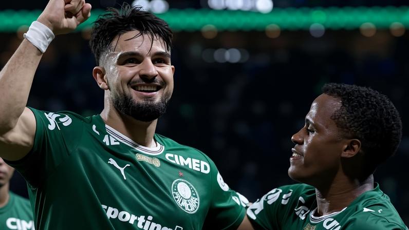 Flaco López comemora gol do Palmeiras sobre o Junior Barranquilla, na Copa Libertadores