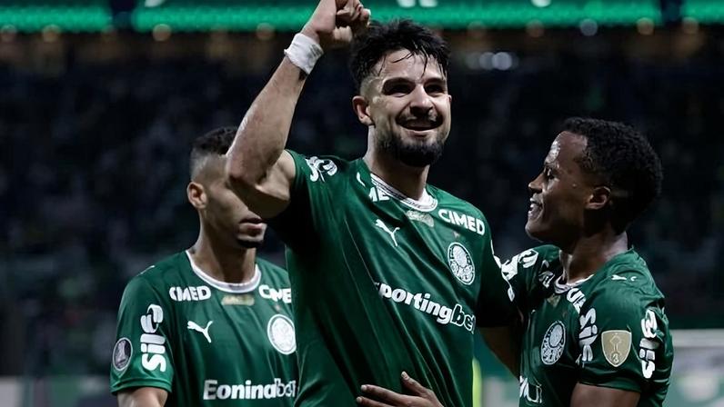 Flaco López comemora gol do Palmeiras sobre o Junior Barranquilla na Copa Libertadores