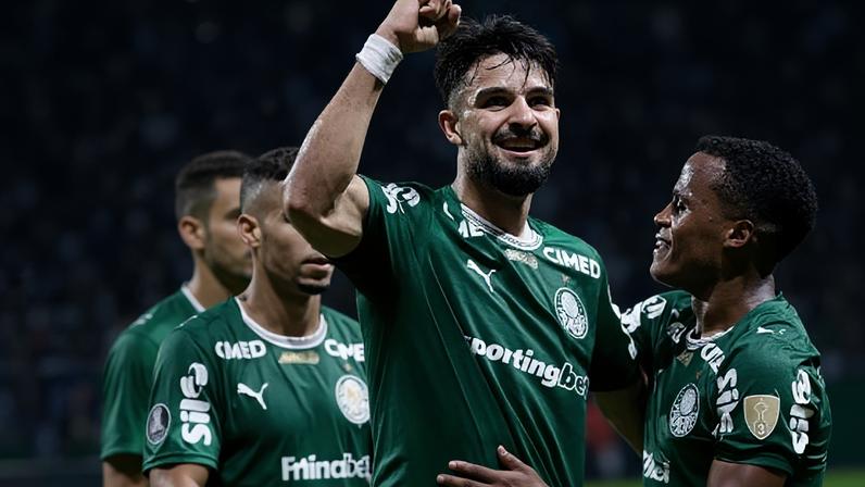Flaco Lopez comemora gol do Palmeiras sobre o Junior Barranquilla na Copa Libertadores