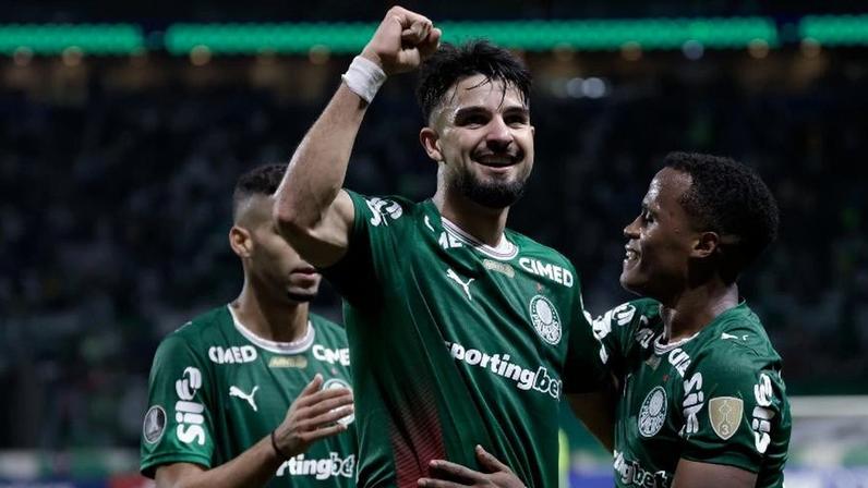 Flaco López comemora gol do Palmeiras sobre o Junior Barranquilla, na Copa Libertadores