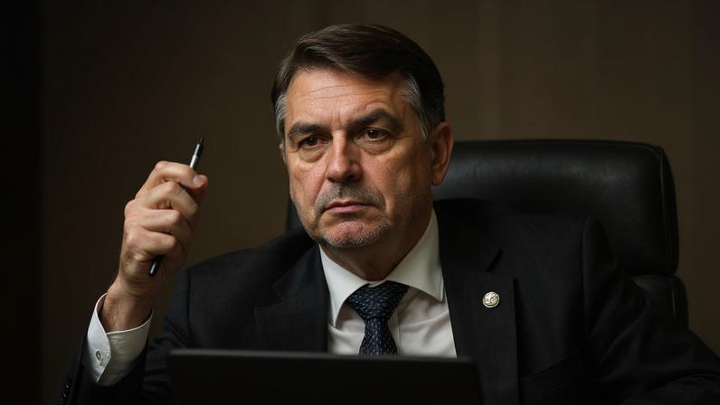 O senador Flávio Bolsonaro cobrou de Daniel Vorcaro valores prometidos para filme sobre Jair Bolsonaro. (Foto: ChatGPT sobre foto de Geraldo Majela/Agência Senado)