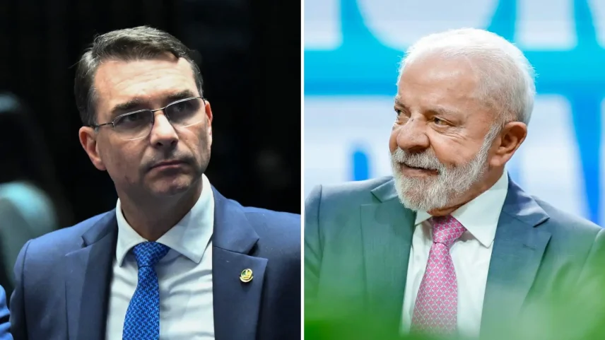 Em pesquisa da Genial/Quaest, Flávio Bolsonaro e Lula seguem como favoritos para seguirem ao segundo turno. (Foto: Fotomontagem Gazeta do Povo (Fotos: Carlos Moura/Agência Senado e Ricardo Stuckert/PR))