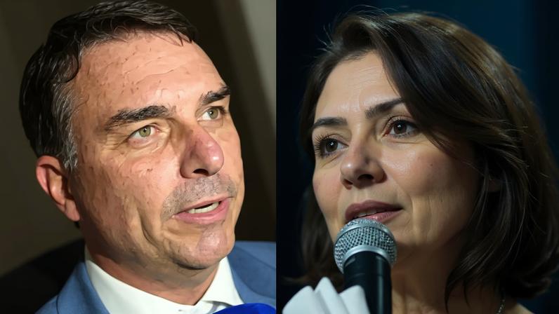 O senador Flávio Bolsonaro (PL); e a ex-primeira-dama Michelle Bolsonaro (PL) (Ton Molina/Agência Senado/PL Mulher/Divulgação)
