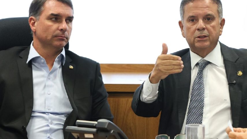 Os senadores Flávio Bolsonaro e Rogério Marinho (Beto Barata/ PL/Divulgação)