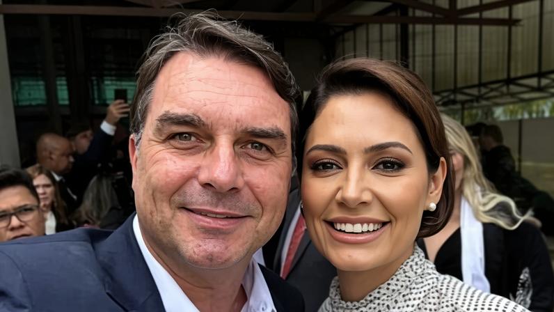 Flávio Bolsonaro e Michelle Bolsonaro