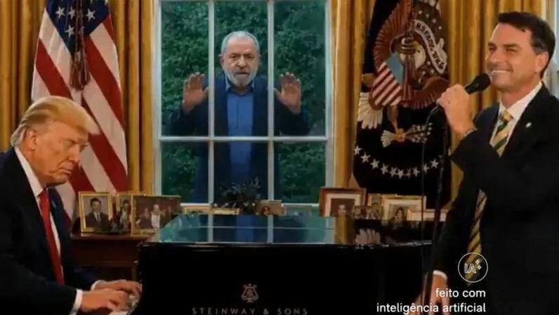 No vídeo produzido por IA, Lula observa pelo lado de fora da janela
