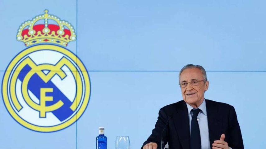 Florentino Perez durante entrevista coletiva nesta terça-feira no Real Madrid