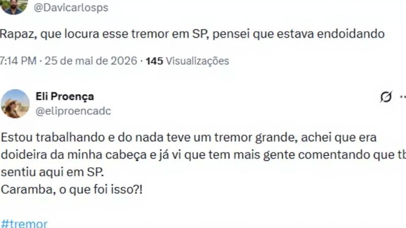 Internautas relataram ter sentido tremo em São Paulo