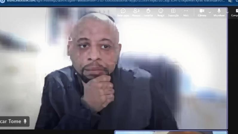 Captura de tela mostra o contador Lucas Tomé Assunção em videoconferência com Mohamad Hussein Mourad — Foto: Reprodução