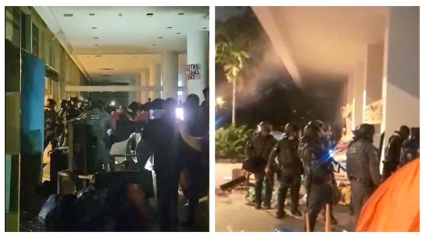 Polícia Militar usa cassetetes e bombas de gás para desocupar reitoria da USP, no Butantã, Zona Oeste de São Paulo. — Foto: Reprodução/Redes Sociais