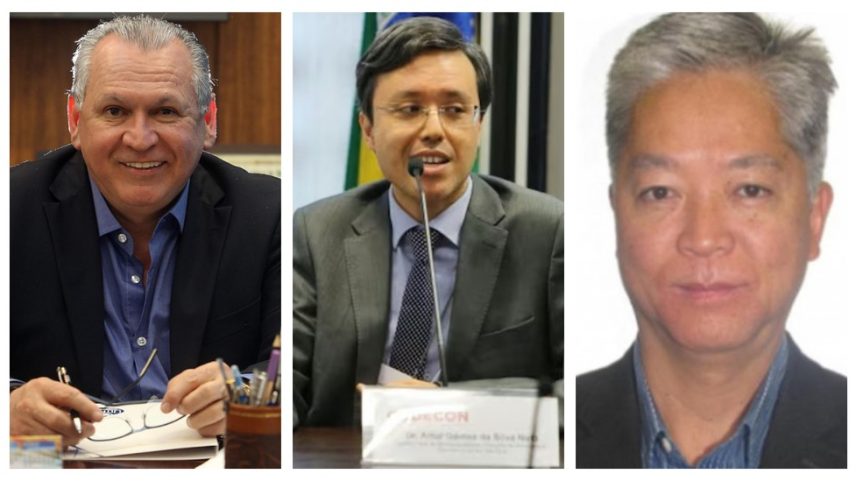O empresário Sidney Oliveira, da Ultrafarma, e os ex-fiscais da Fazenda de SP Artur Gomes da Silva Neto e Alberto Toshio Murakami. — Foto: Reprodução/TV Globo